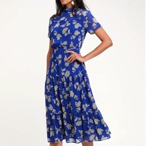 NWT Lulus Royal Blue Dressed Up Floral Midi Dress Size M